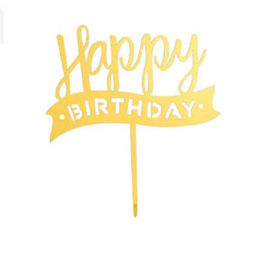 Happy Birthday Banner Cake Topper - Gold - Click Image to Close